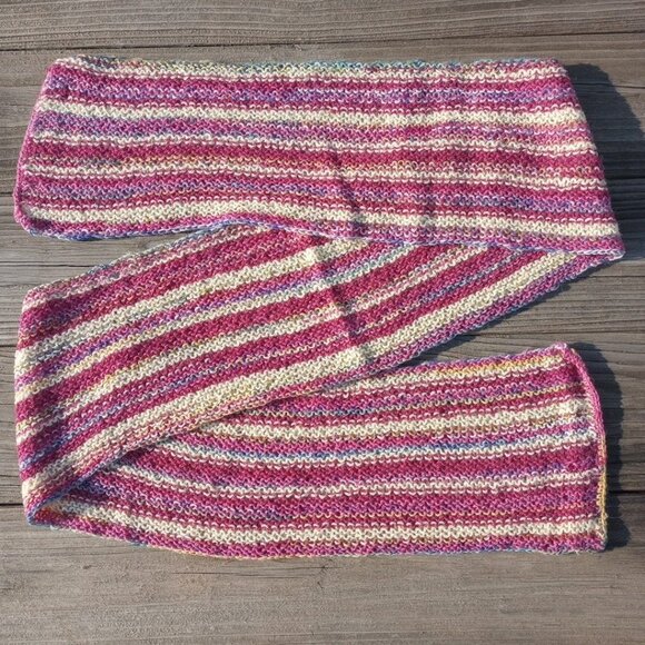 Women's Alpaca Wool Scarf Handmade Knit Pink Candy Swirl Yellow Striped - Picture 7 of 10